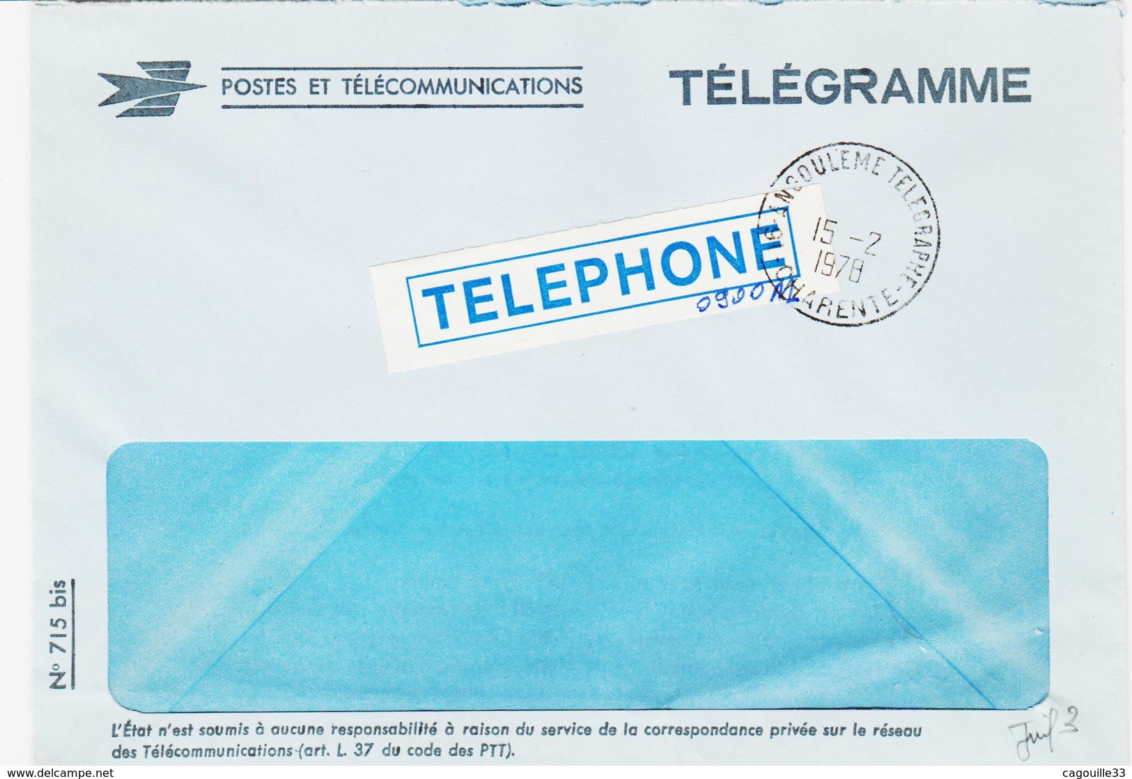 France, D'Angoulème Télégraphe En 1978 Enveloppe Pour Télégramme TB - 1961-....