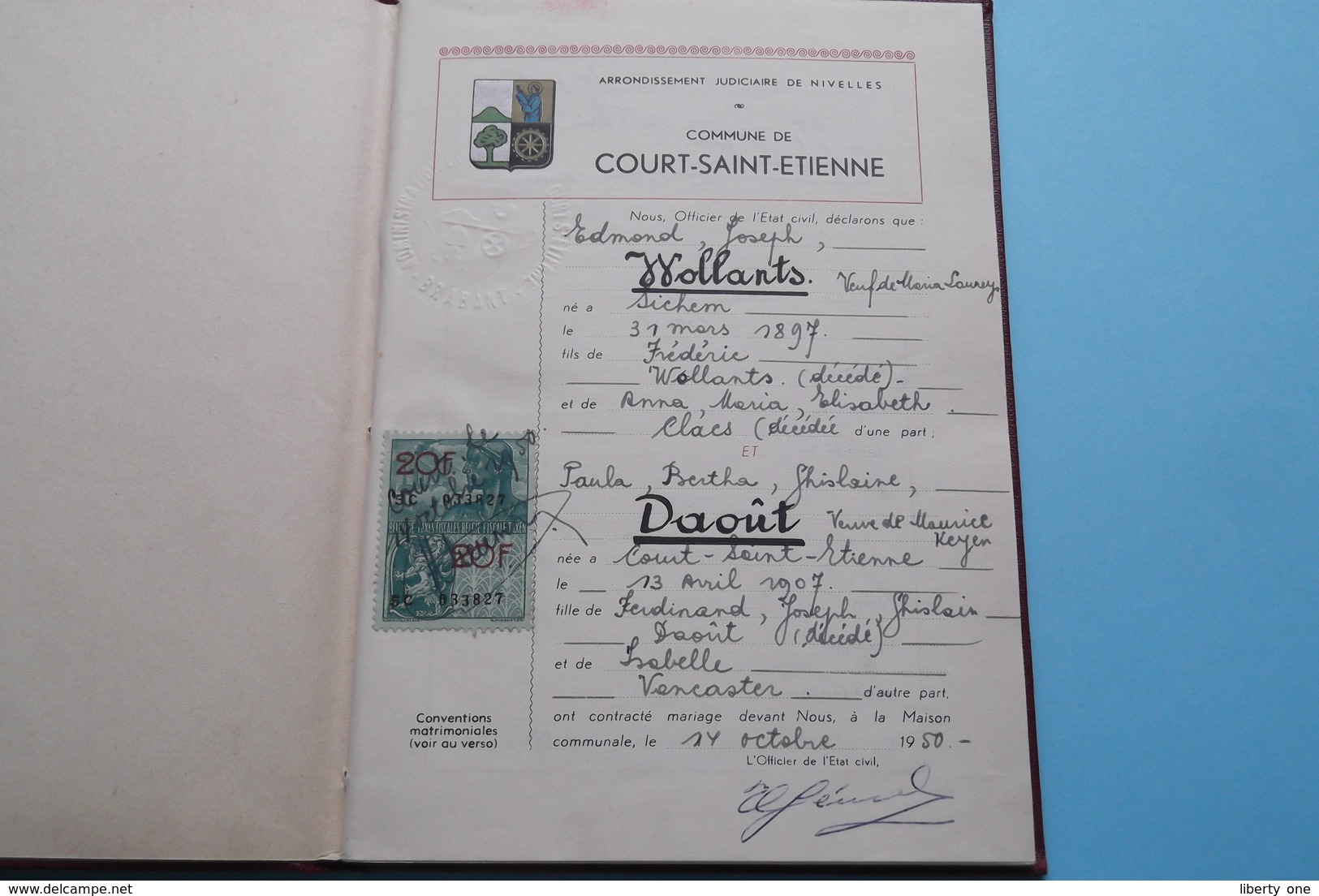 Carnet De MARIAGE Court-Saint-Etienne ( Belgique ) WOLLANTS Edmond 1897 & DAOÛT Paula 1907 ( Zie Foto's Details ) 1950 ! - Unclassified