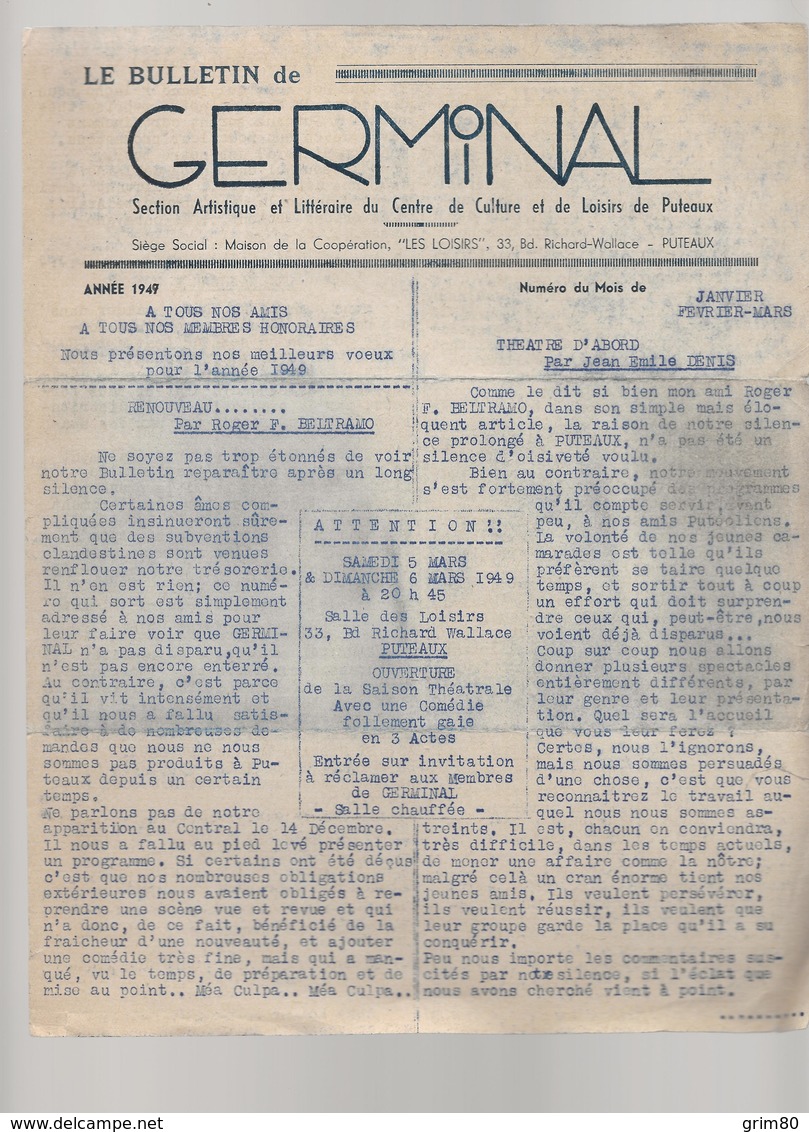 LE  BULLETIN  DE  GERMINAL    PUTEAUX     1946 - Unclassified