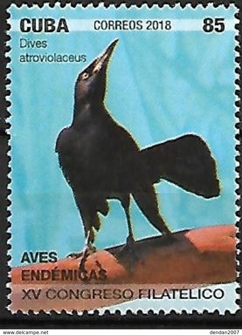 CUBA - MNH - 2018 -   Cuban Blackbird    Ptiloxena Atroviolacea - Songbirds & Tree Dwellers