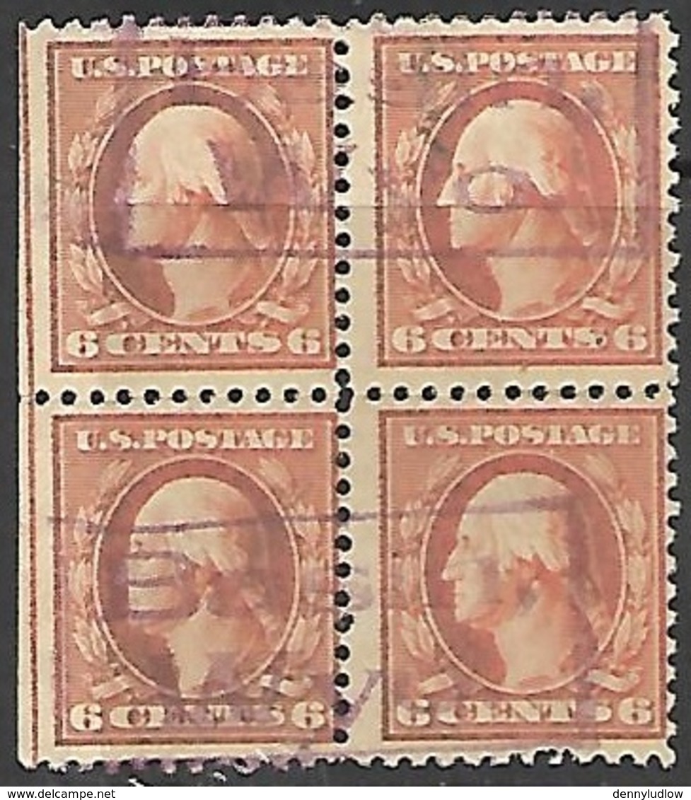 US   1911    Sc#379  6c Block Used    2016 Scott Value $5  Bison, Wyo. Cancels - Used Stamps