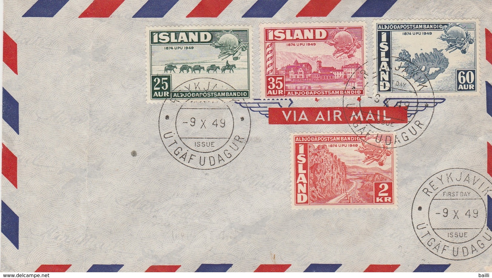 Islande Lettre Premier Jour Reykjavik 1949 - Covers & Documents