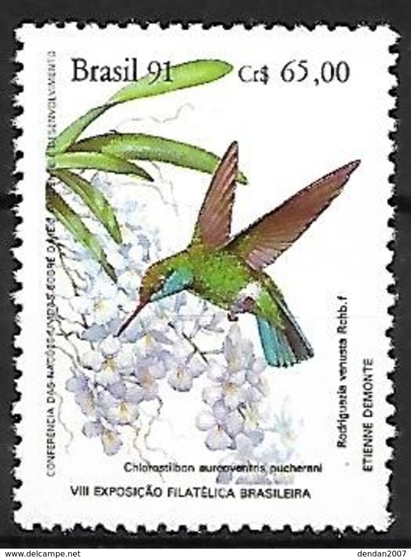 BRAZIL - MNH - 1991 - Glittering-bellied Emerald    Chlorostilbon Lucidus - Colibríes