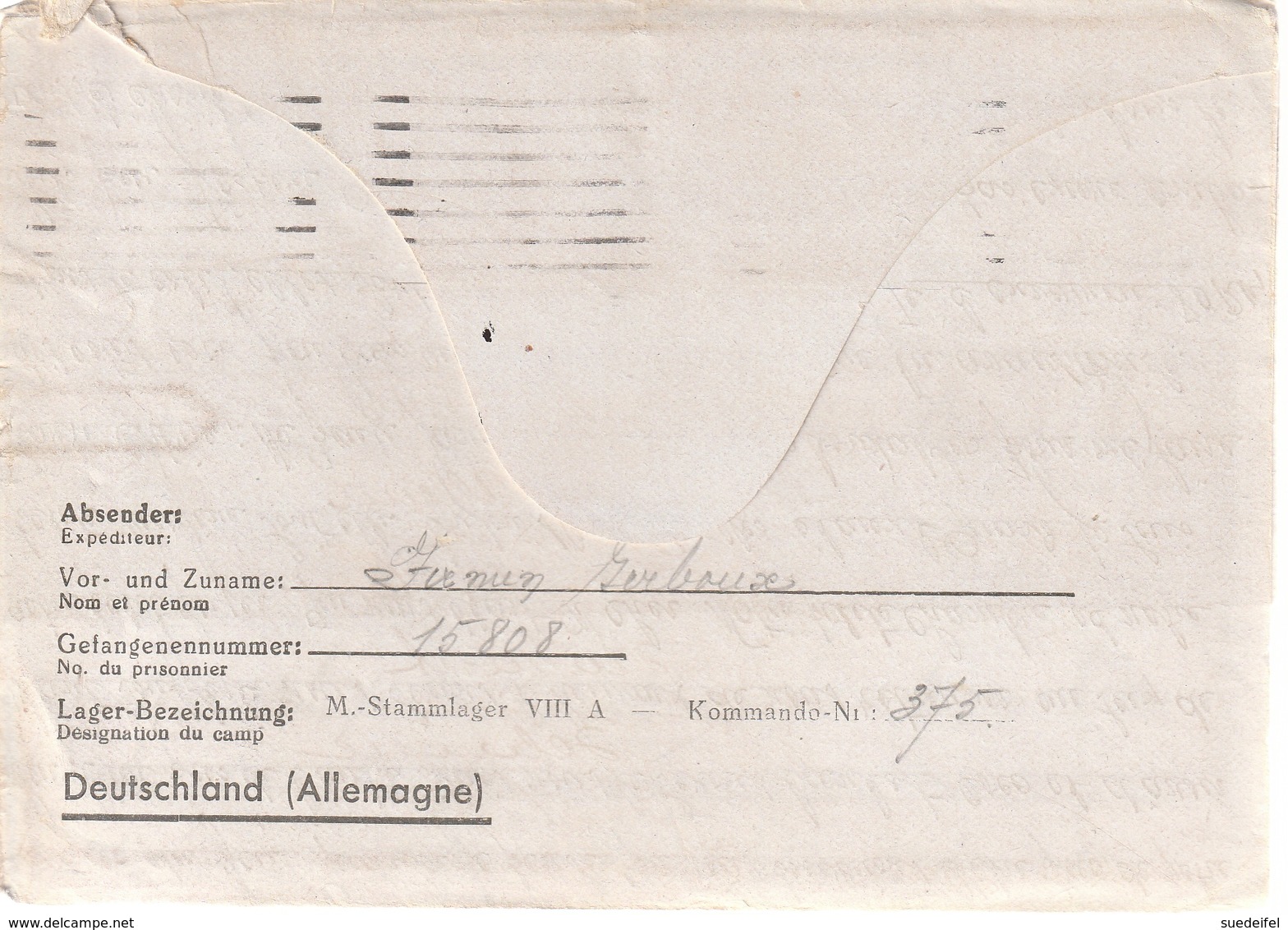 Correspondance Adresse Par Prisonier De Guerre Au Stalag VIII A, Görliz Par Province Braband - Guerre De 1939-45