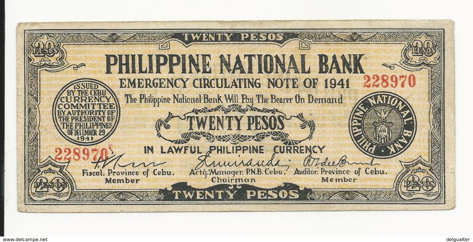 Philippines Emergency Note 20 Pesos 1941 Almost EF - Philippines