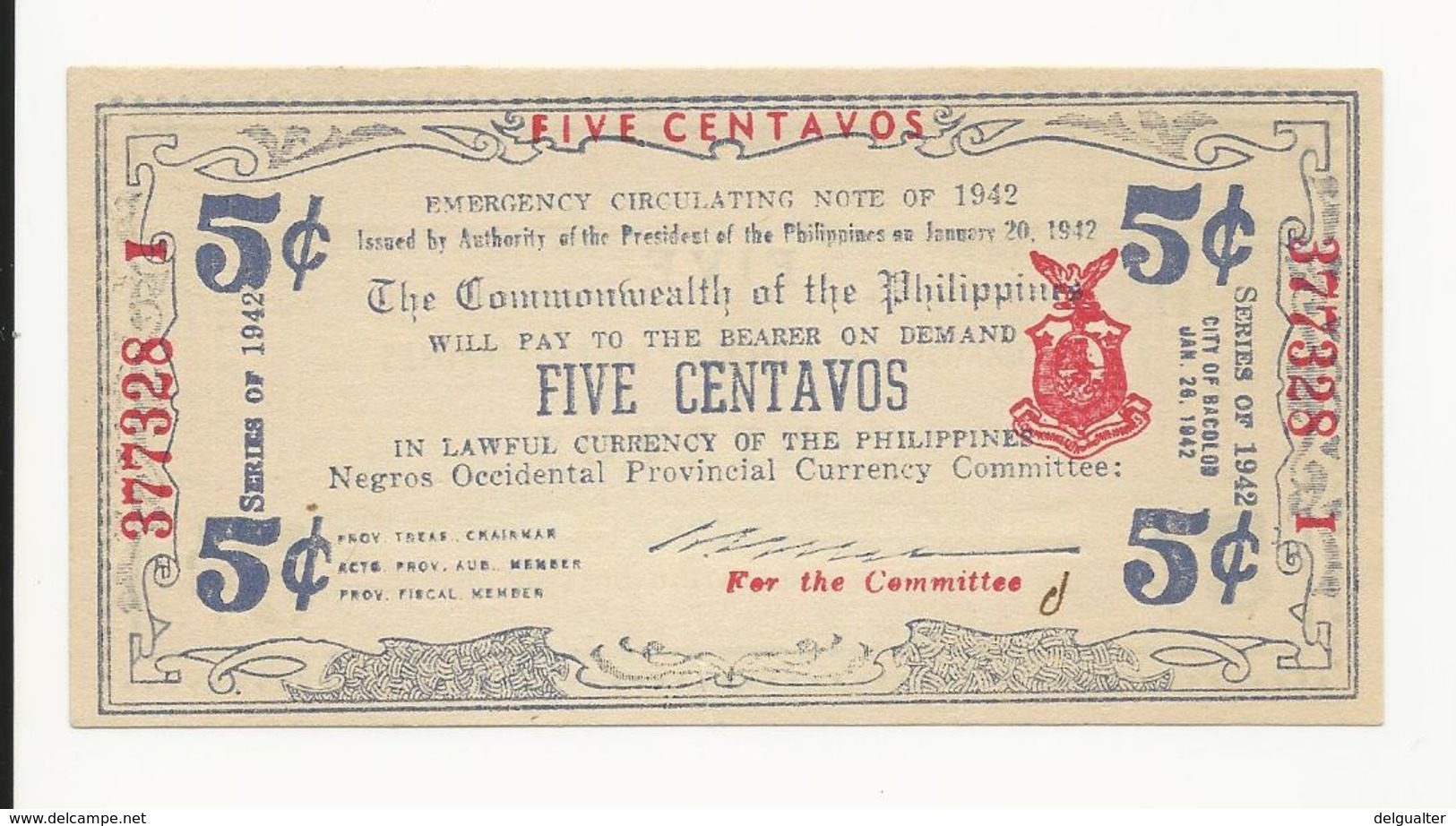 Philippines Emergency Note 5 Centavos 1942 UNC But Have A Small Cut Bottom Center - Philippines