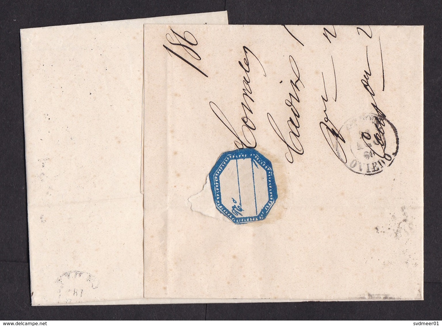 Spain: Folded Letter Cadiz To Gijon, 1868, 1 Stamp, Queen (minor Damage: Fold, See Scan) - Brieven En Documenten