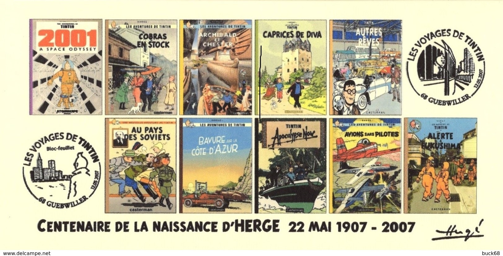 FRANCE 2007 N°104 Albums Fictifs + 2 Cachets Premier Jour FDC TINTIN KUIFJE TIM HERGE GUEBWILLER - 2000-2009