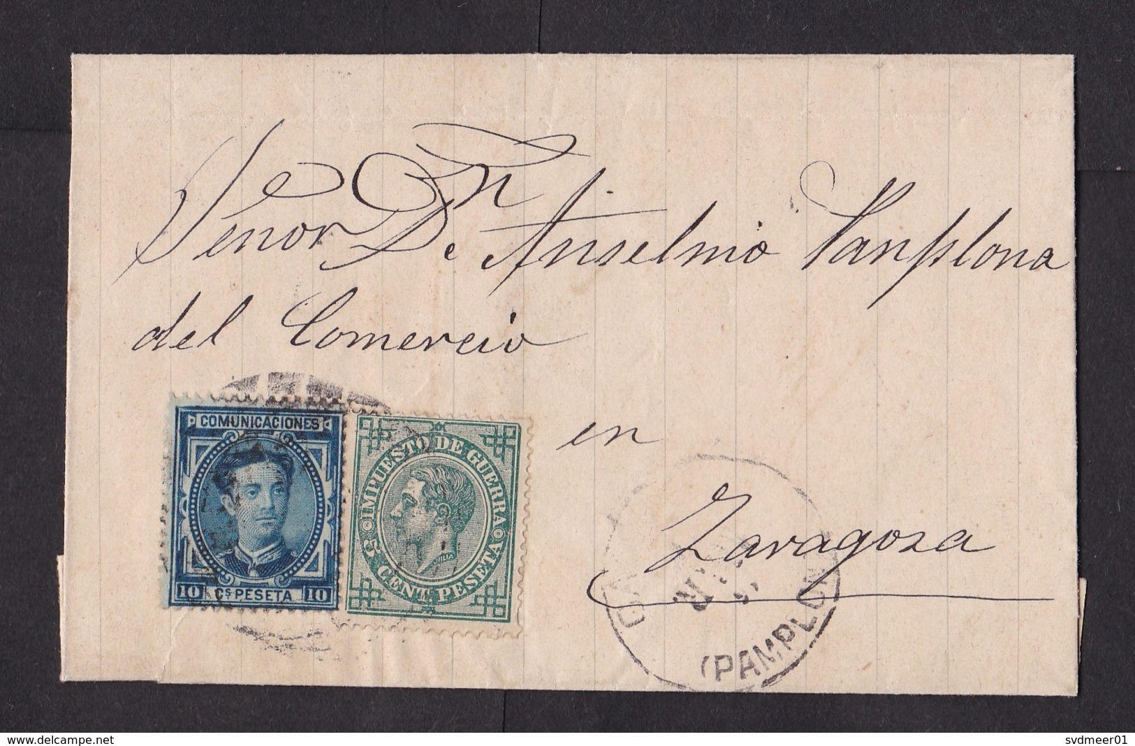 Spain: Folded Letter, 1877, 2 Stamps, King (minor Damage, See Scan) - Brieven En Documenten