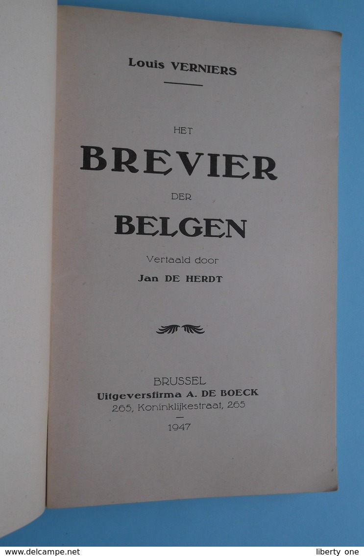 Het BREVIER Der BELGEN ( Louis Verniers / Vert. Jan De Herdt (uitg. De Boeck) Anno 1947 > Zie Kleefbrief Binnenin AUB ! - Dutch