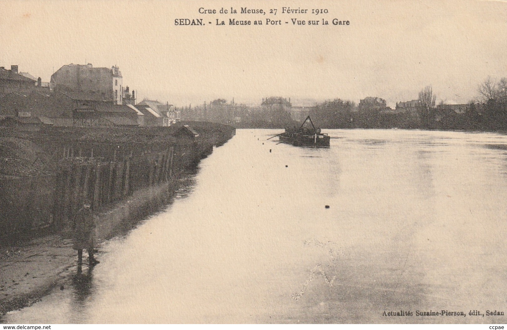 La Crue De La Meuse, 23 Février 1910 - La Meuse Au Port - Vue Sur La Gare - Sedan