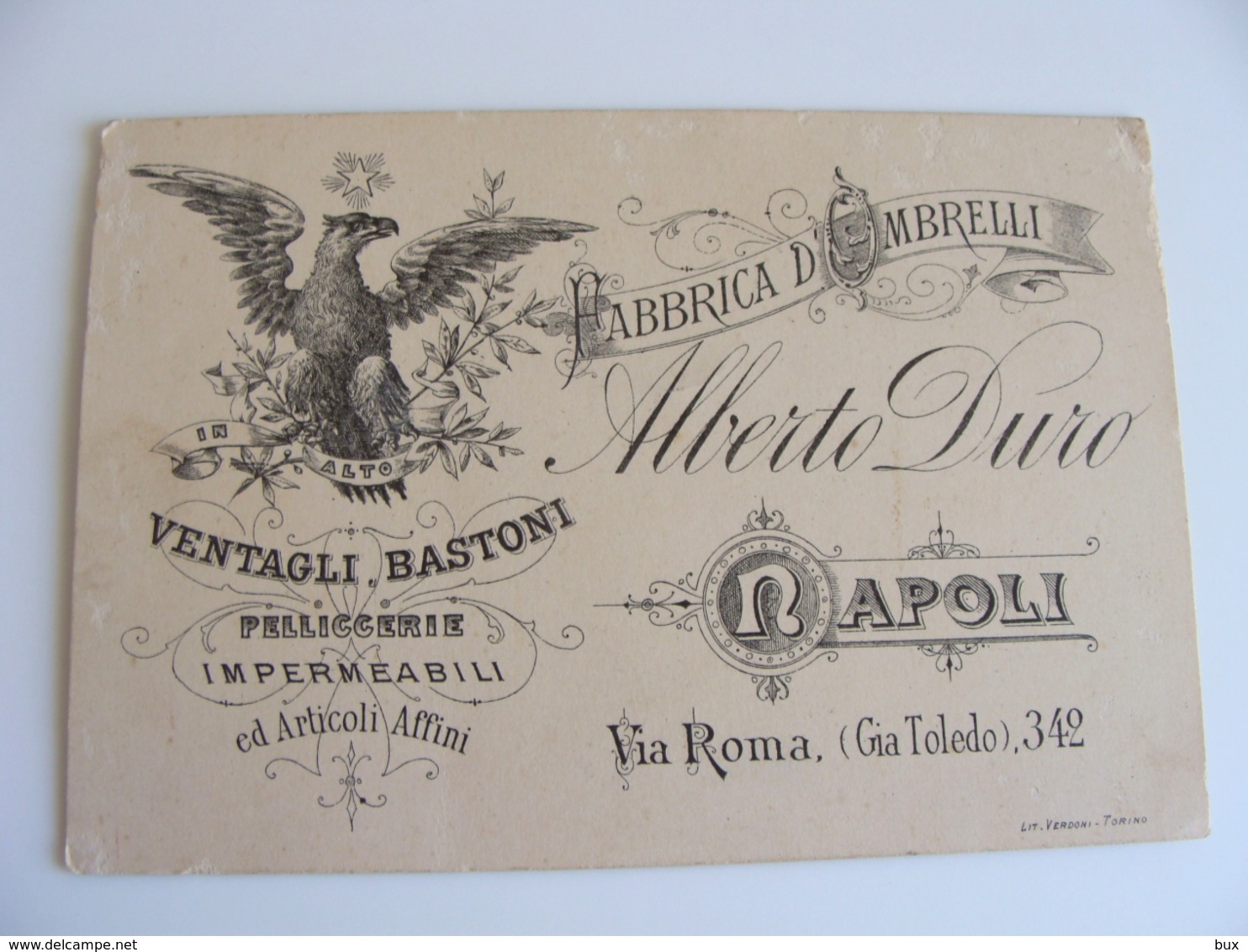 1913  NAPOLI  ALBERTO  DURO  FABBRICA OMBRELLI    VENTAGLI  PELLICE COMMERCIO  NON VIAGGIATA  FORMATO PICCOLO - Marchands