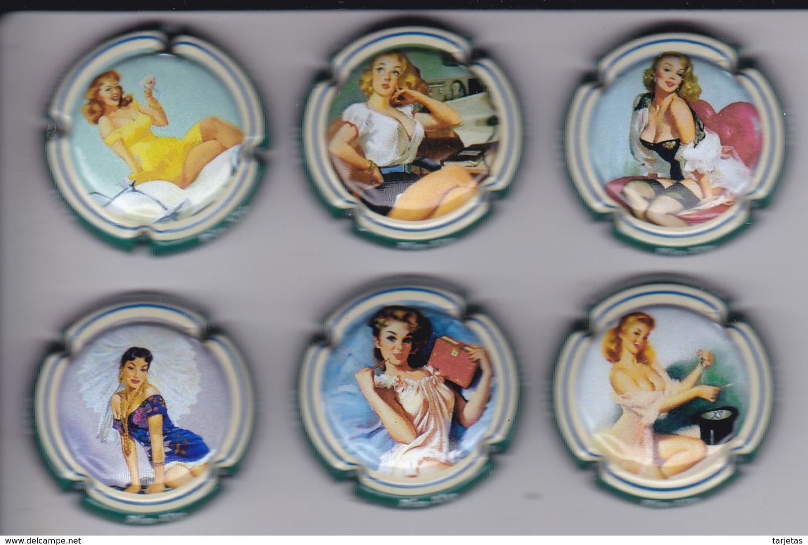 SERIE COMPLETA DE 6 PLACAS DE CAVA DE PIN-UP (CAPSULE) MUJER-WOMAN - Placas De Cava