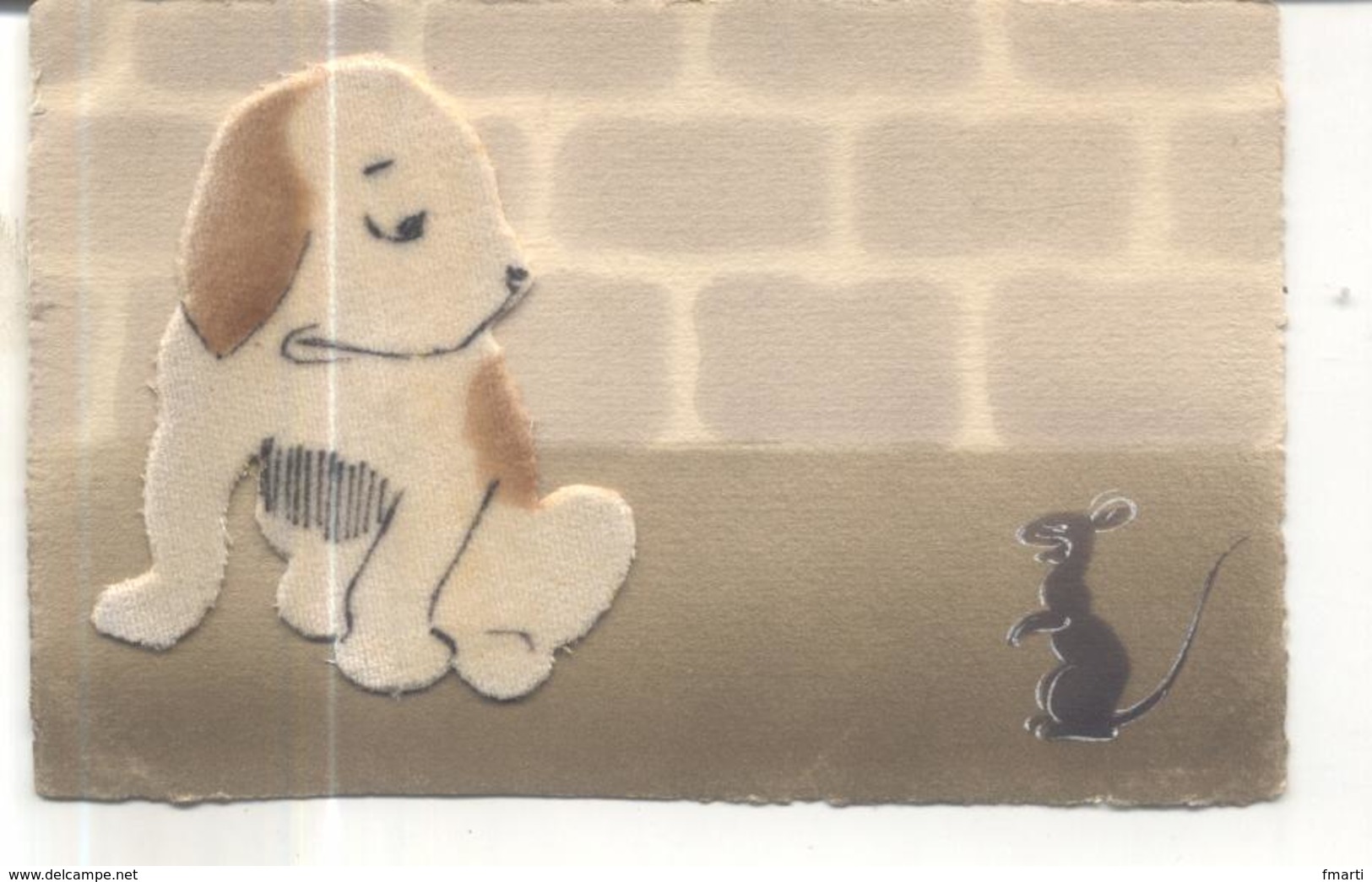 Carte Fantaisie : Chien Et Souris ( Velour Collé ) - Perros