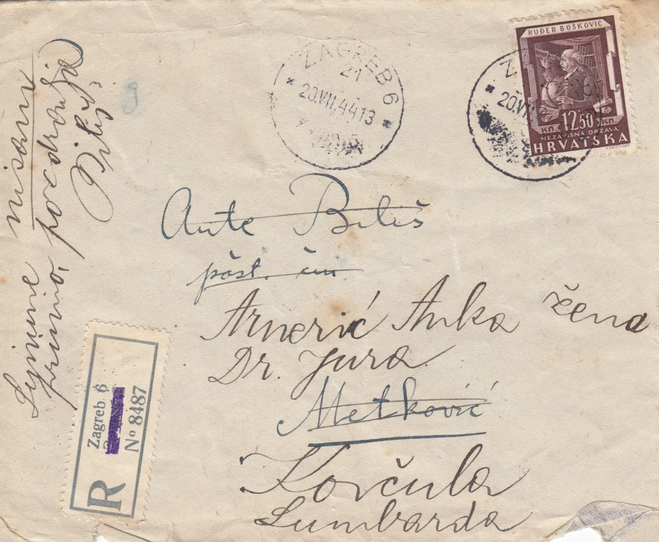 Croatia WWII rarity: letter with Mostar boxed censorship CENZURA 167 , only 2 examples are known!!!