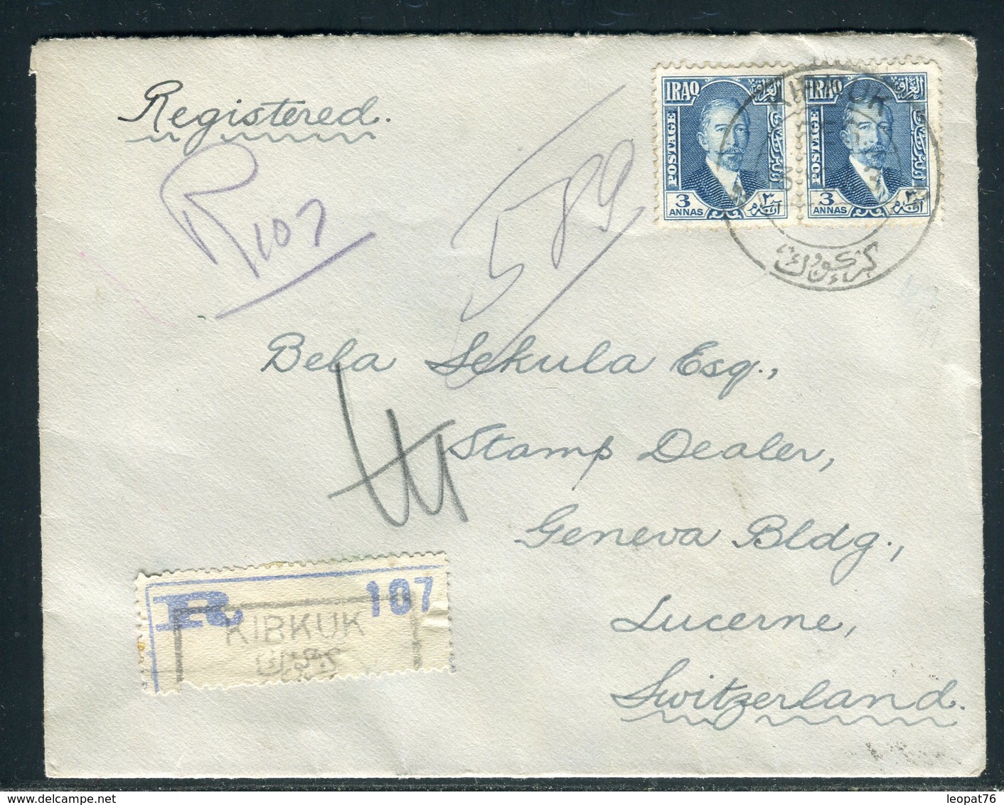 Iraq - Enveloppe ( Découpée Au Verso) En Recommandé De Kirkuk Pour La Suisse En 1931  - Prix Fixe - Réf JJ 221 - Iraq