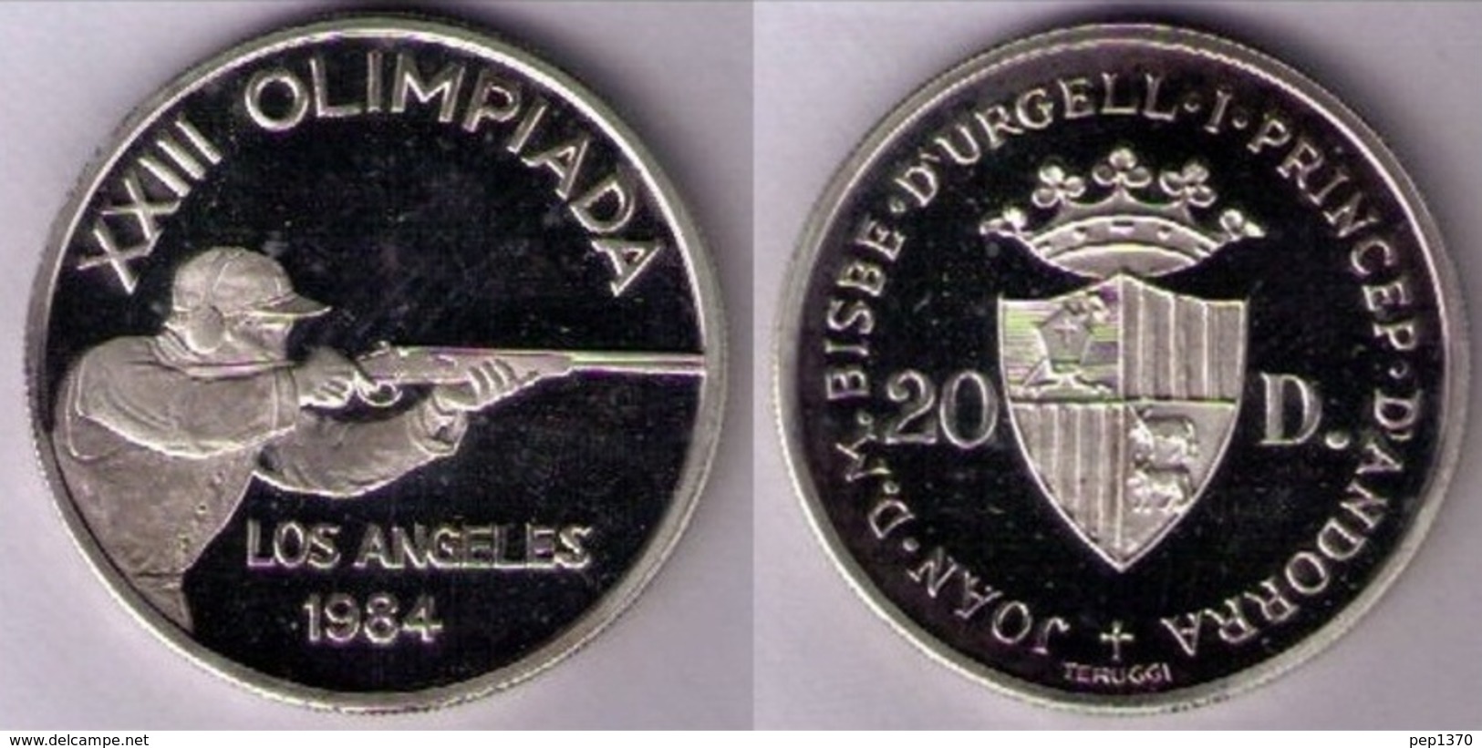 ANDORRA 1984 - MONEDA DE PLATA PROOF DE 20 DINERS - OLIMPIADA DE LOS ANGELES '84 - KM# 25 - Andorra