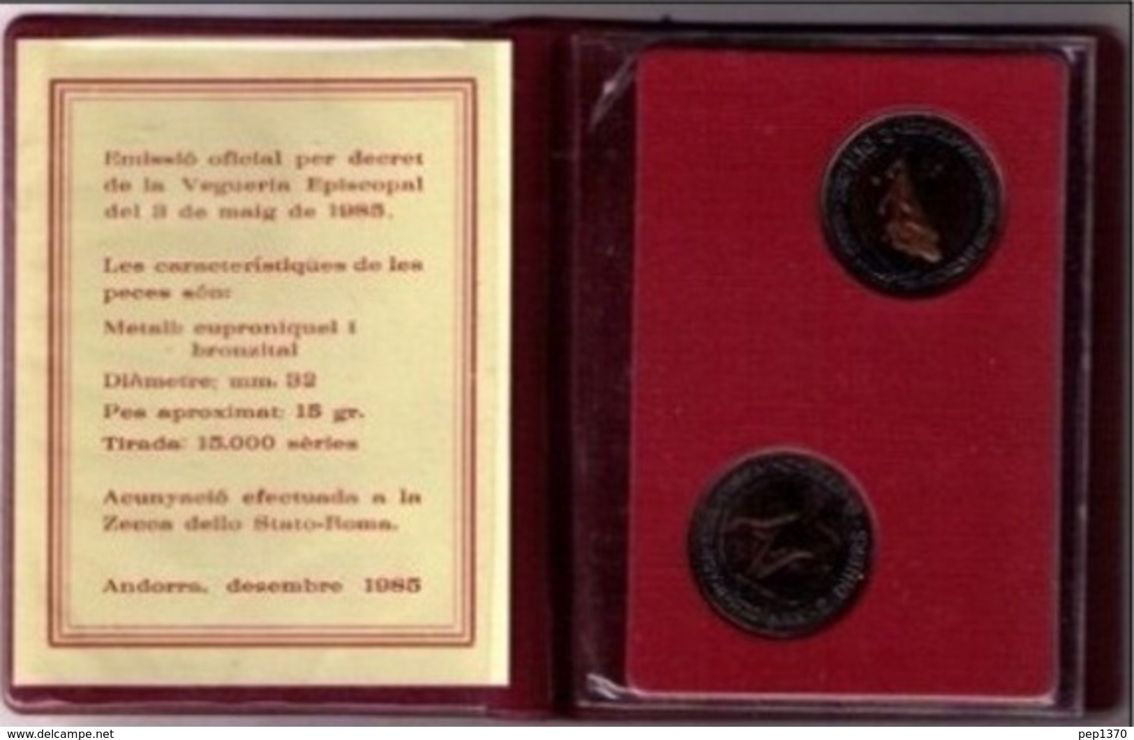 ANDORRA 1985 - CARTERA DE 2 MONEDAS BICOLOR DE 2 DINERS  CADA UNA - KM #  27 - 28 - Andorre