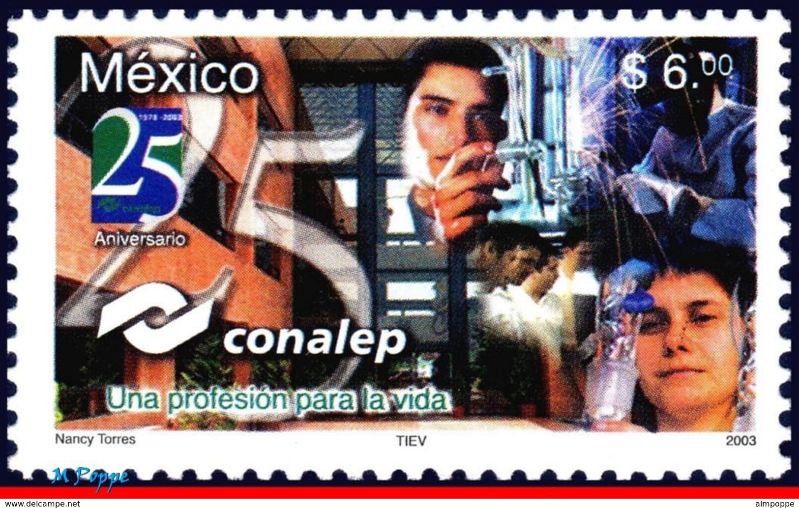 Ref. MX-2344 MEXICO 2003 EDUCATION, 25 YEARS CONALEP,, SCIENCE, MI# 3046, MNH 1V Sc# 2344 - México