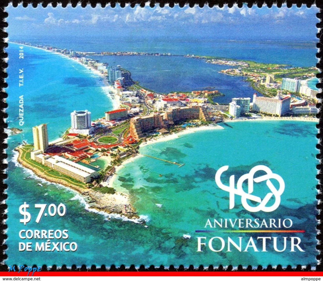 Ref. MX-2863 MEXICO 2014 TOURISM, FONATUR, NATIONAL TOURISM, DEVELOPMENT FUND, CANCUN, BEACH, MNH 1V Sc# 2863 - Sonstige & Ohne Zuordnung