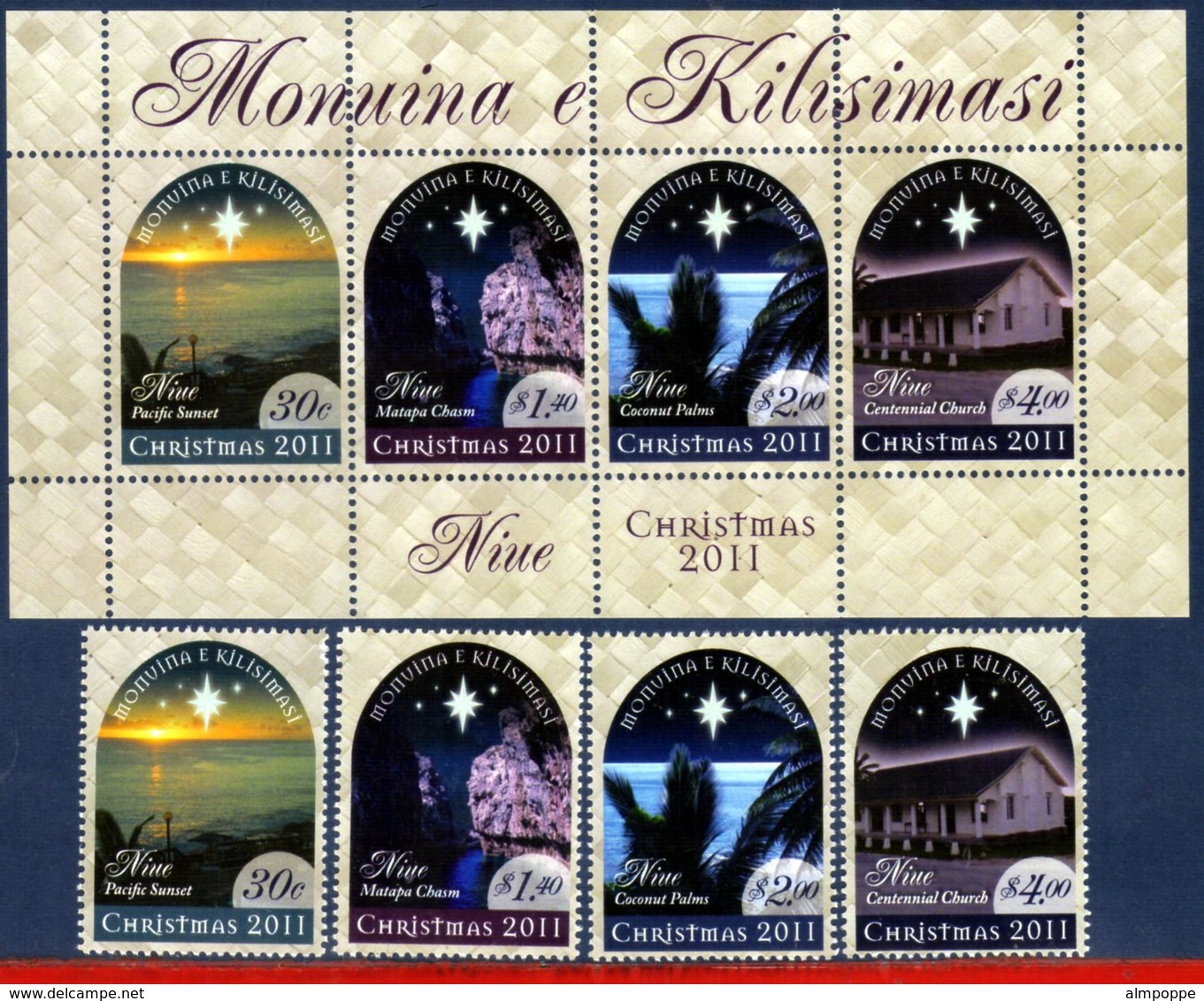 Ref. NI-V2011-2 NIUE 2011 CHRISTMAS, RELIGION, SET AND S/S MINT MNH 8V - Christmas