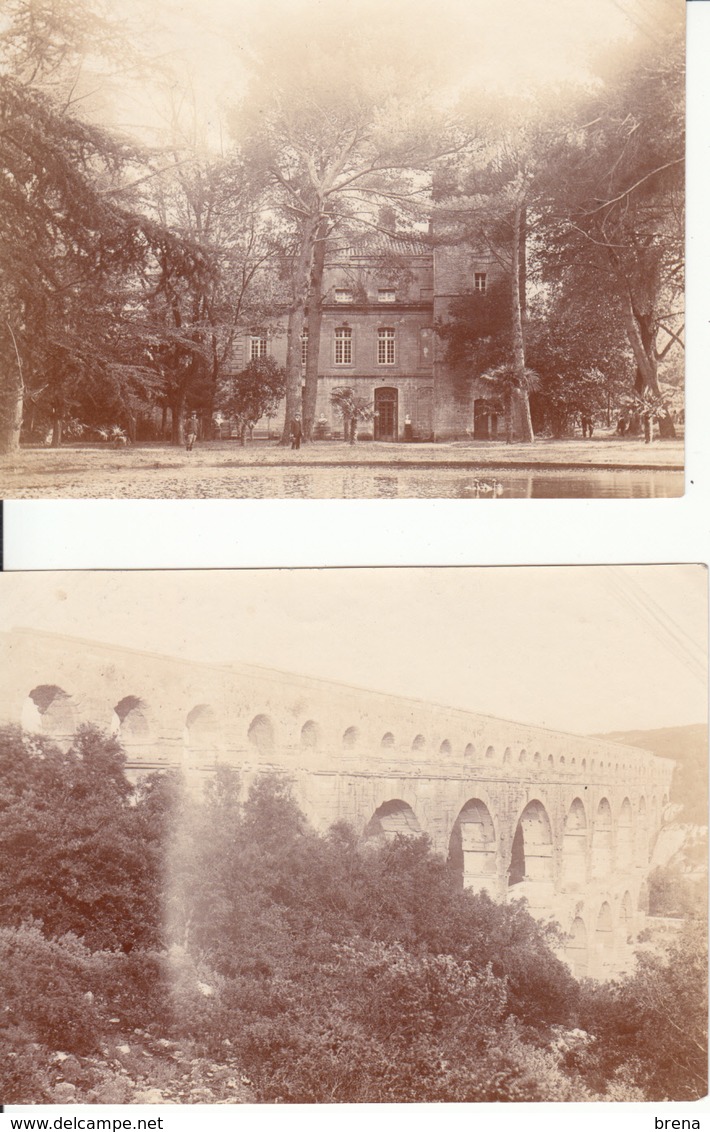 2 PHOTOS VERS 1905  PONT DU GARD  ET CHATEAU DE ST PRIVAT - Lieux