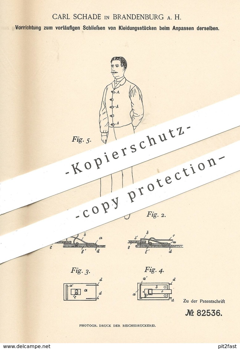 Original Patent - Carl Schade , Brandenburg / Havel , 1894 , Kleidung Maßnehmen | Schneider , Schneidern , Mode , Knopf - Historische Dokumente