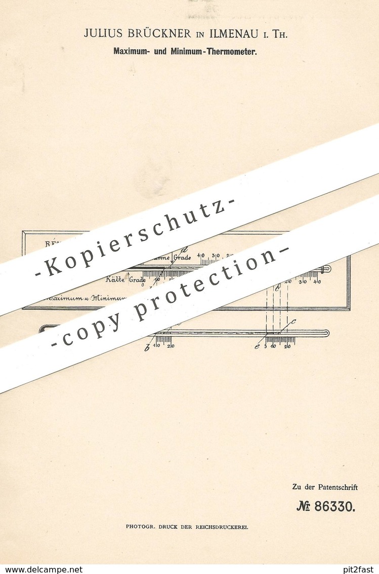 Original Patent - Julius Brückner , Ilmenau / Thüringen , 1895 , Thermometer | Quecksilber , Temperatur !!! - Historische Dokumente