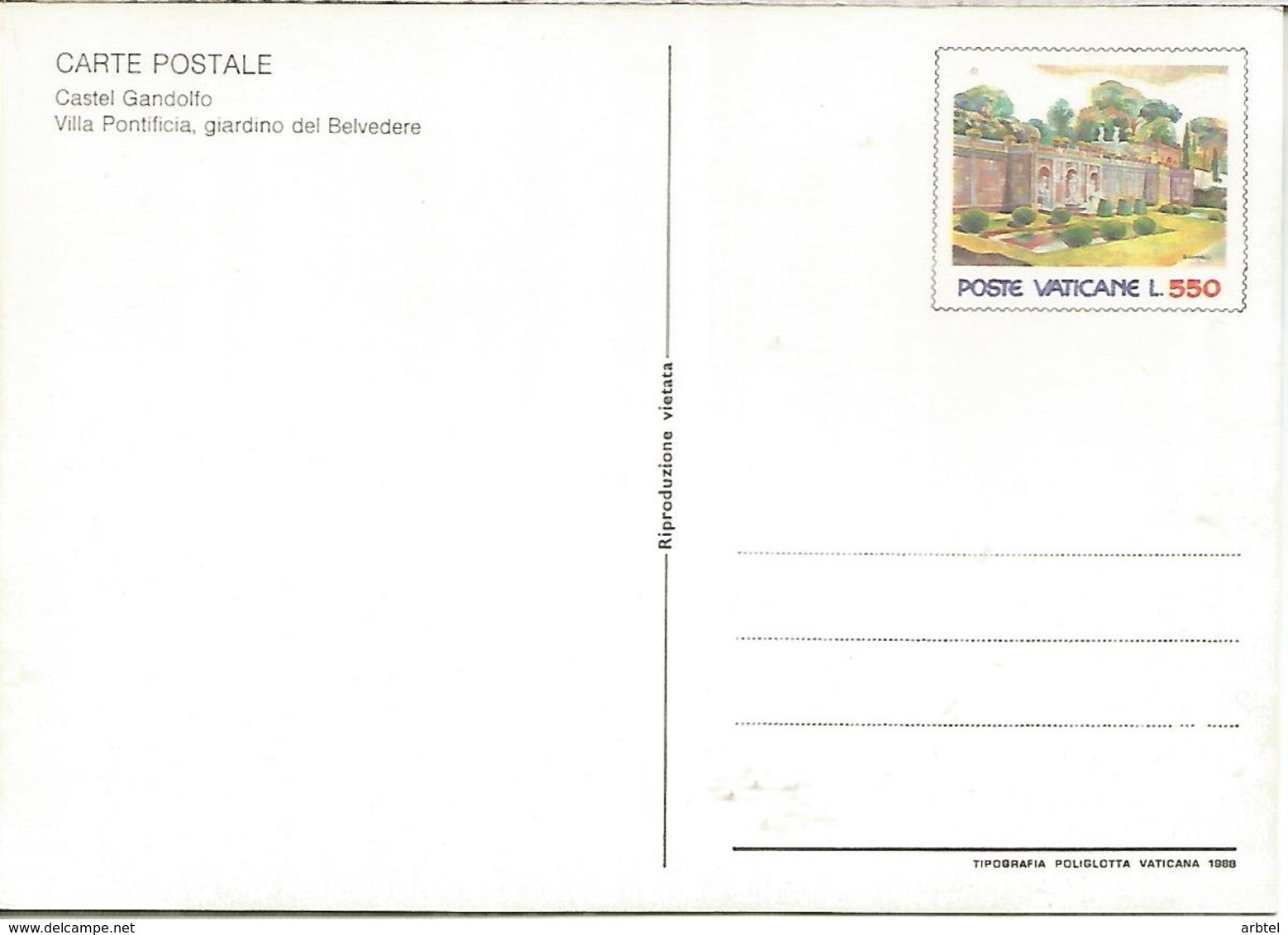 VATICANO ENTERO POSTAL CASTEL GANDOLFO - Enteros Postales