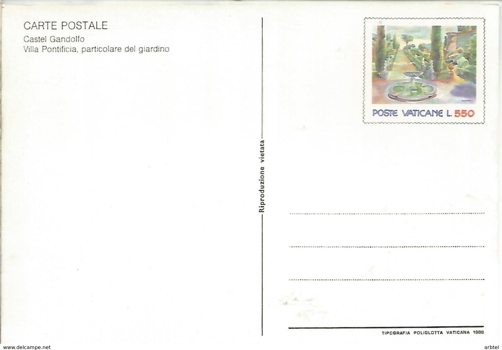 VATICANO ENTERO POSTAL CASTEL GANDOLFO - Enteros Postales