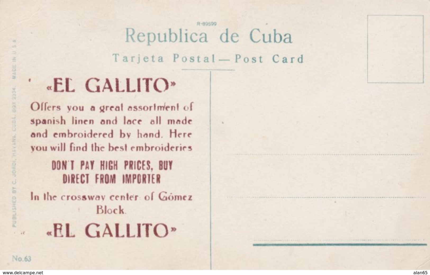 Cuba Jai-Alai Court Interior View With 'El Gallito' Spanish Lace Importer Advertisement, C1910s Vintage Postcard - Other & Unclassified