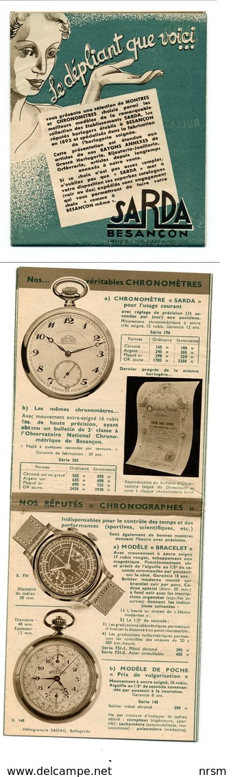 Dépliant Publicitaire Pour Les Montres Et Chronomètres SARDA / Besançon (Doubs) - Werbung