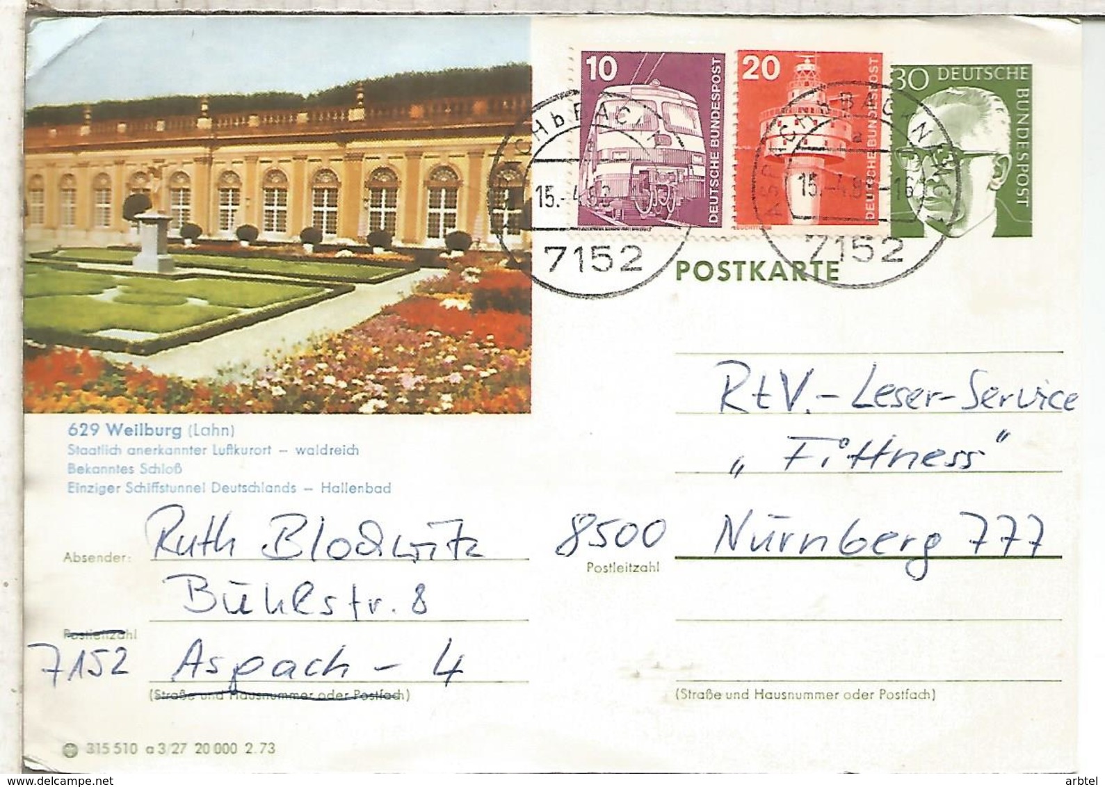 ALEMANIA ENTERO POSTAL WELLBURG KUFTKUROR MAT ASPACH - Termalismo