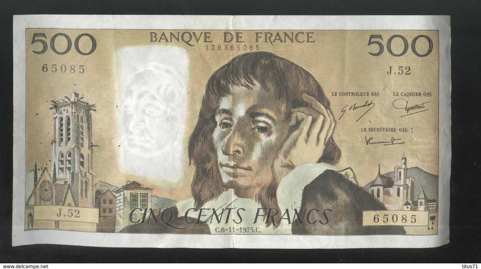 Billet 500 Francs France Pascal 6-11-1975.C - 500 F 1968-1993 ''Pascal''