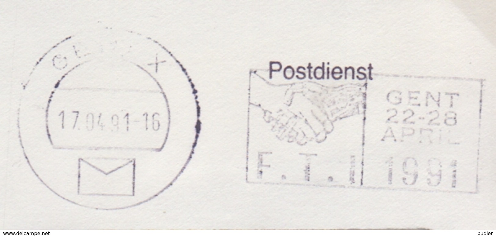 1991: Gelopen Brief Met Geïllustreede Datumstempel ## F.T.I. - GENT 22-28 April 1991 ## - Franchise