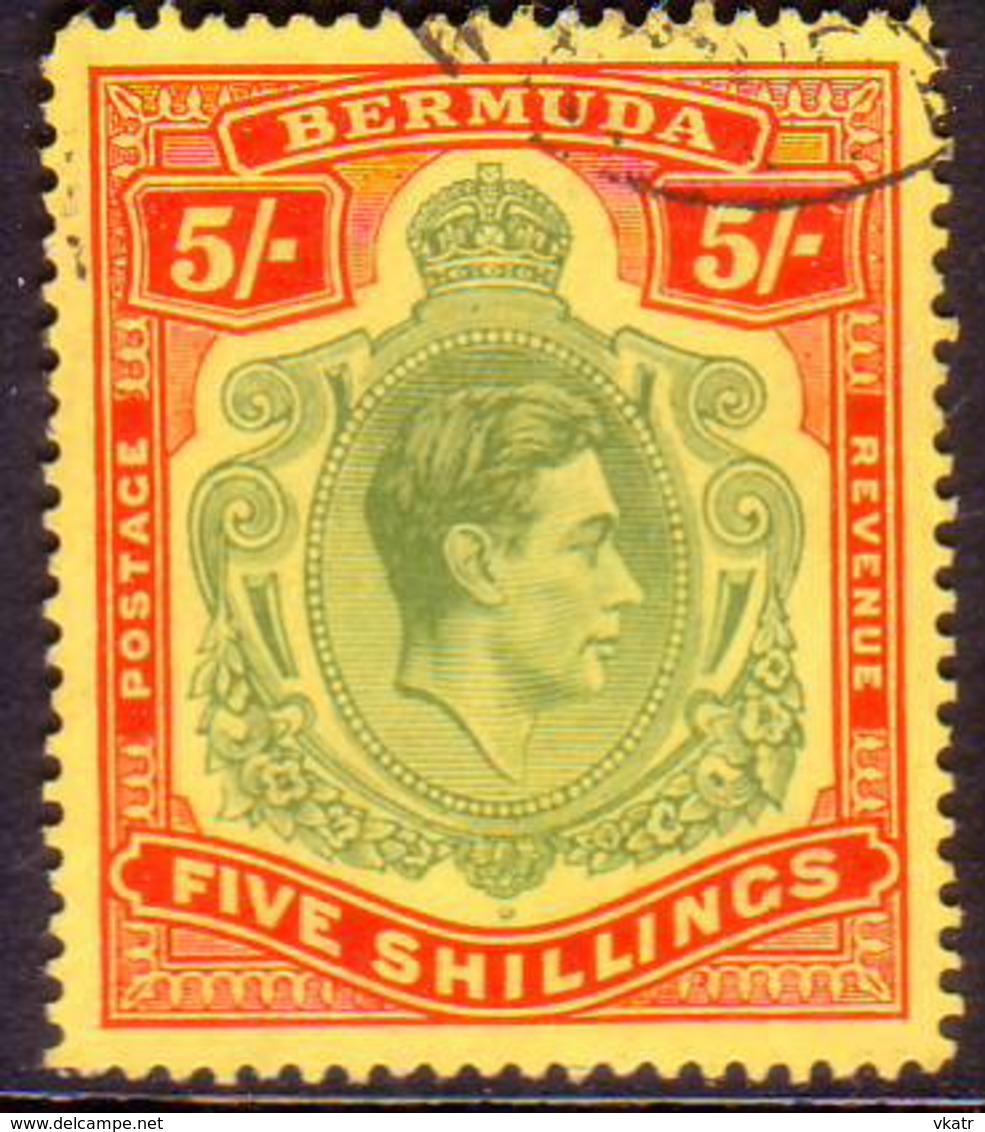 BERMUDA 1942 SG #118b 5sh Perf.14¼ Line Used Dull Yellow-green And Red On Yellow CV £40.00 - Bermuda