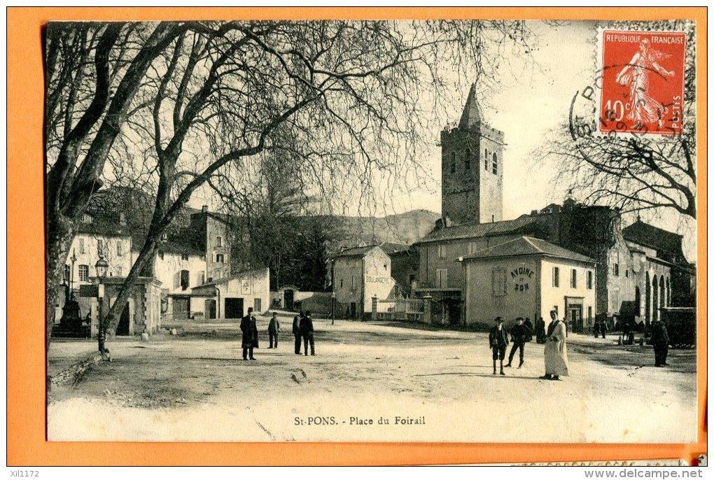 XBG-16 Saint-Pons-de-Thomières  Place De Foirail, ANIME. Cachet Frontal 1913 - Saint-Pons-de-Thomières