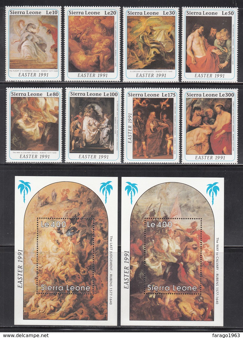 1991 Sierra Leone Easter Rubens Art Paintings  Complete Set Of 8 + 2 Sheets MNH - Sierra Leona (1961-...)