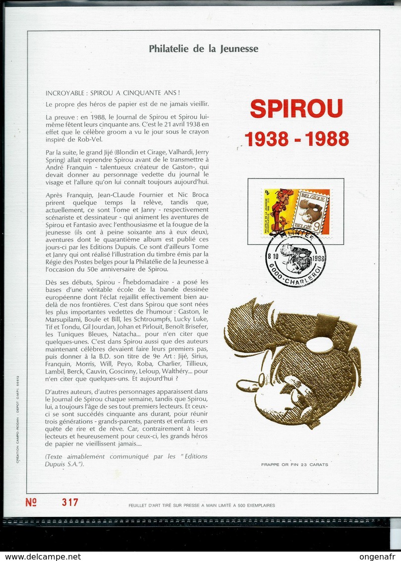 Feuillet OR  Du N° 2302  Bande - Dessinée : SPIROU  De Franquin  Obl. Charleroi 08/10/1988 - 1981-1990