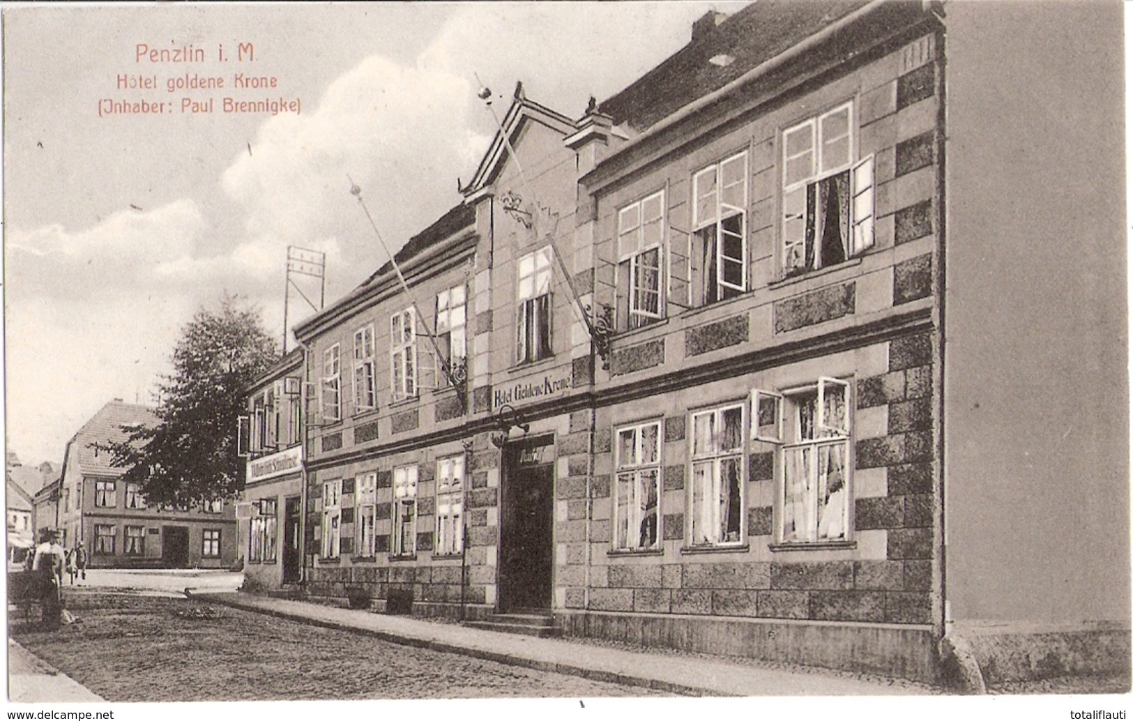 PENZLIN Mecklenburg Hotel Goldene Krone Inhaber Paul Brennigke TOP-Erhaltung 23.4.1913 Gelaufen - Neubrandenburg