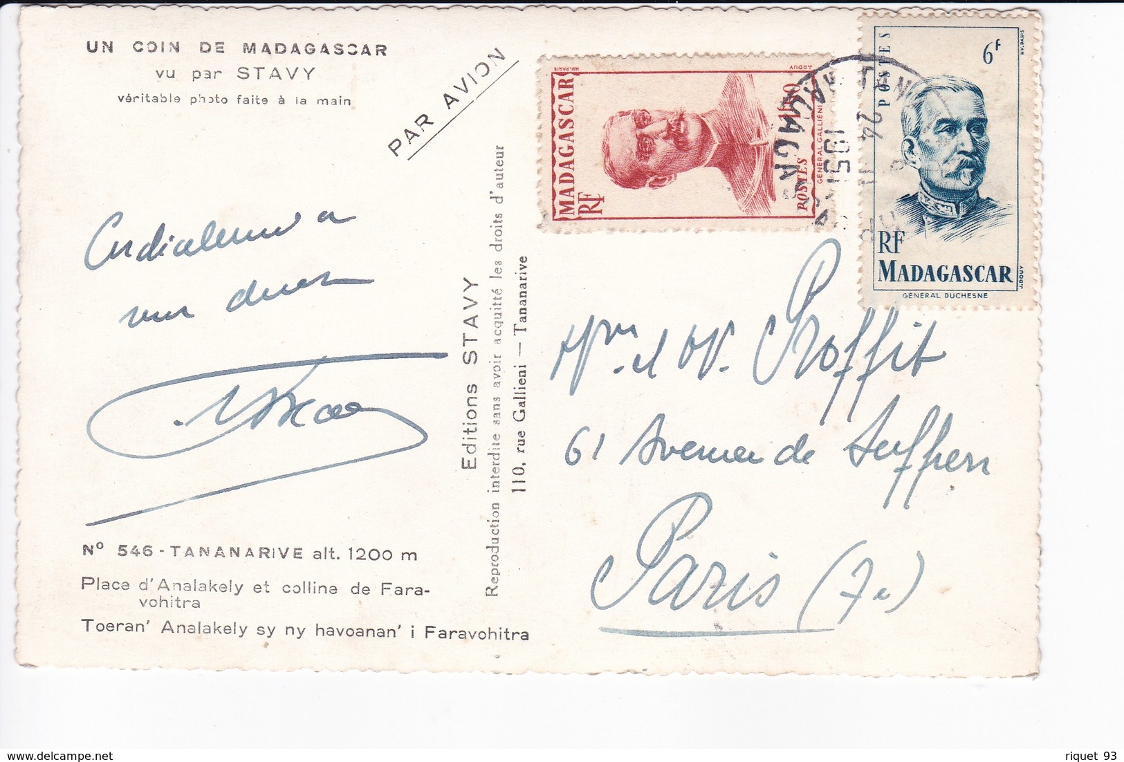 TANANARIVE - Place D'Analakely Et Colline De Fara-Vohitra (timbres Postes) - Madagaskar