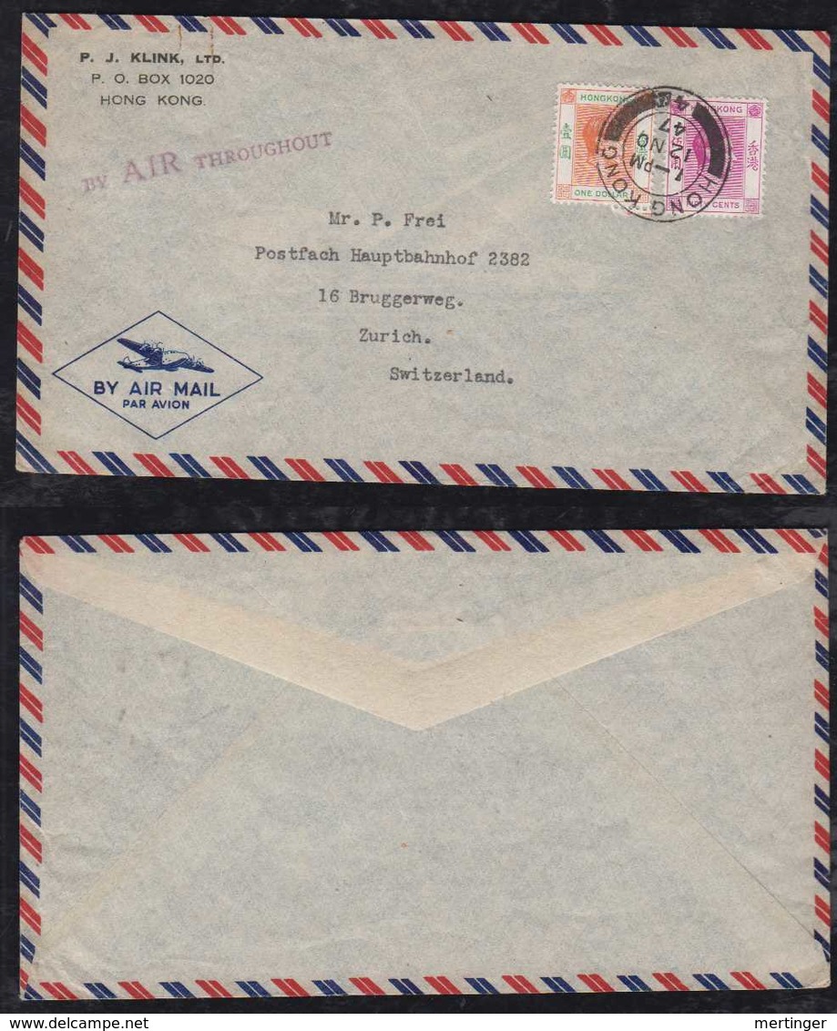 China Hong Kong 1947 AIRMAIL Cover To ZUERICH Switzerland - Covers & Documents