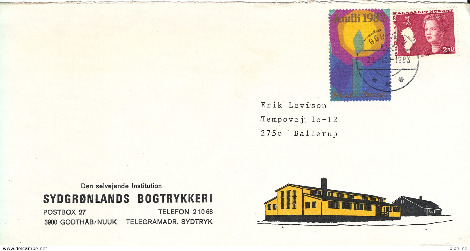 Greenland Cover Sent To Denmark Godthab 20-12-1983 Single Franked + Christmas Seal - Covers & Documents