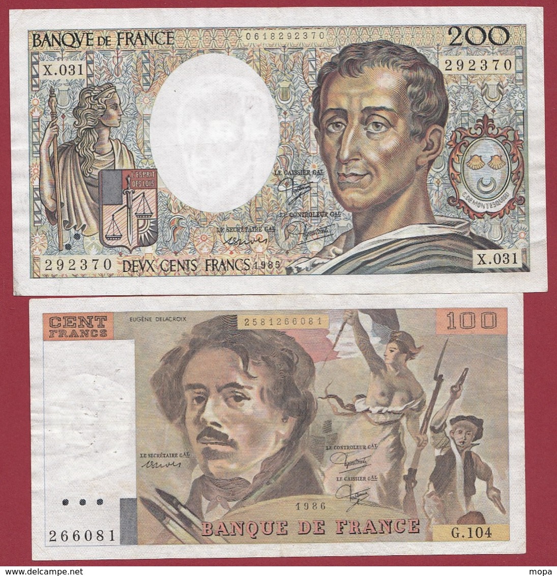 France 4 Billets --200 Fr "Montesquieu" 1985--TTB+--100 Francs "Delacroix-1979/82/86 ---SUP Lot N °1 - Otros & Sin Clasificación