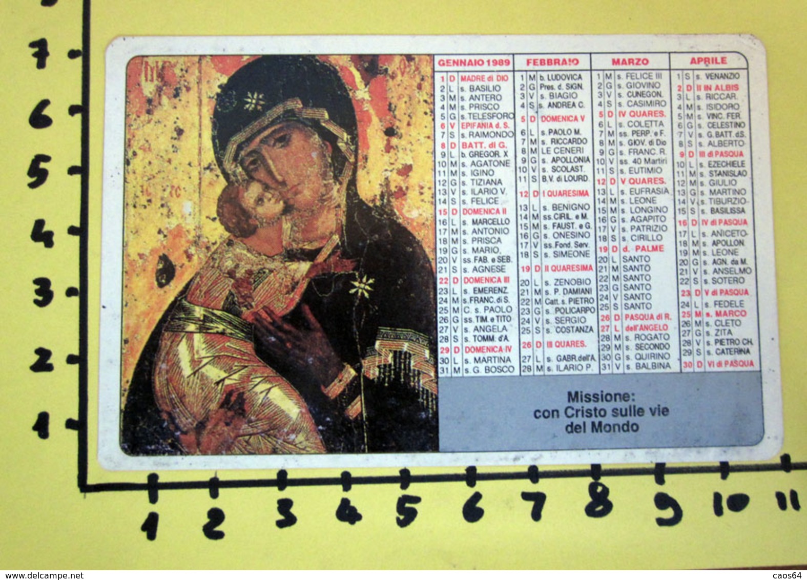 PONTIFICIE OPERE MISSIONARIE 1989  CALENDARIO TASCABILE PLASTIFICATO - Tamaño Grande : 1981-90