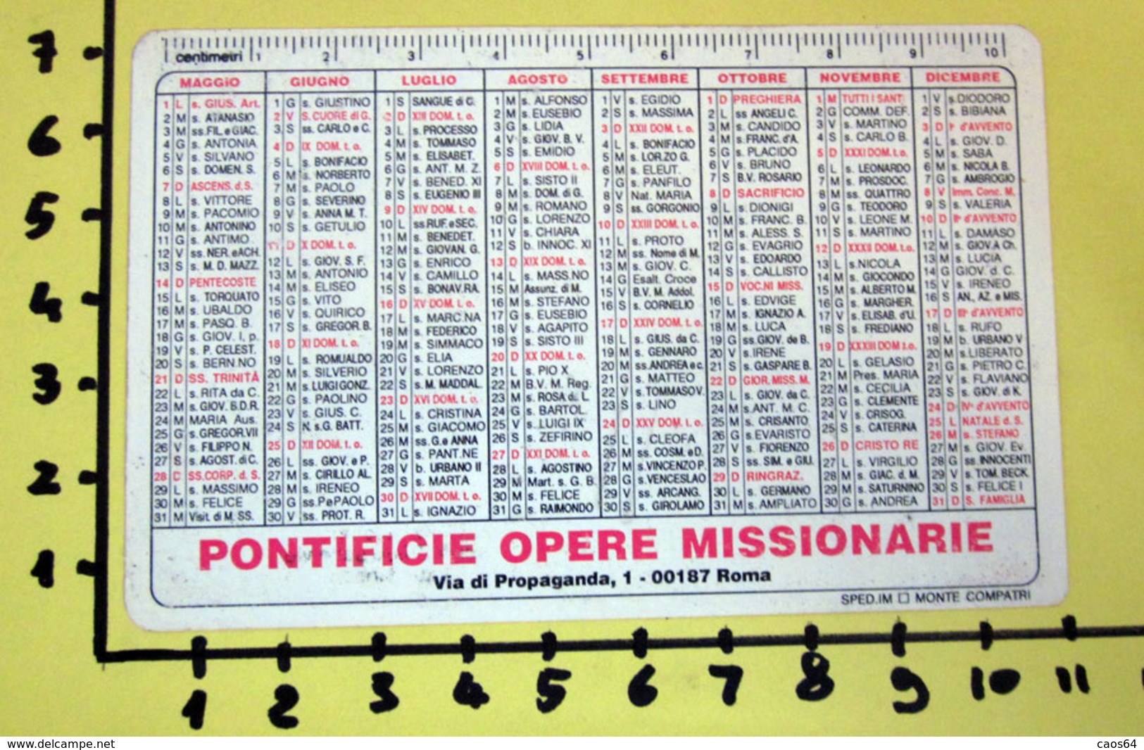 PONTIFICIE OPERE MISSIONARIE 1989  CALENDARIO TASCABILE PLASTIFICATO - Tamaño Grande : 1981-90