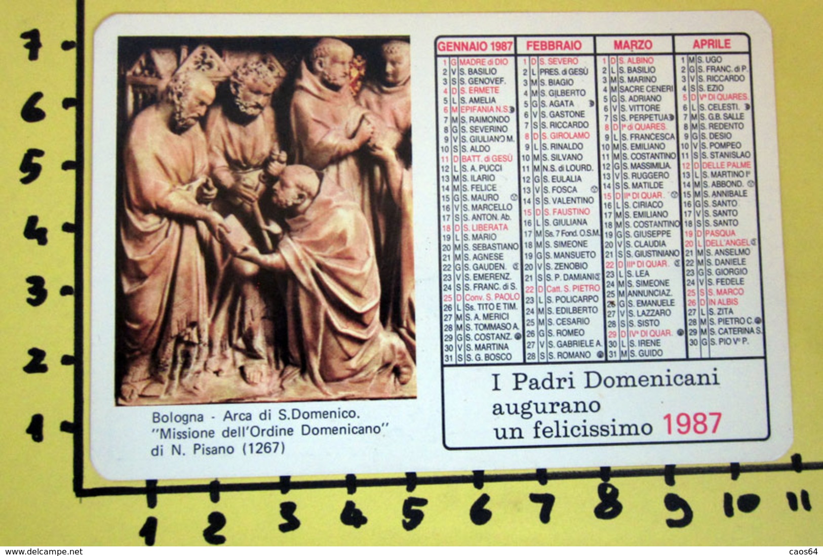 PADRI DOMENICANI 1987  CALENDARIO TASCABILE PLASTIFICATO - Tamaño Grande : 1981-90