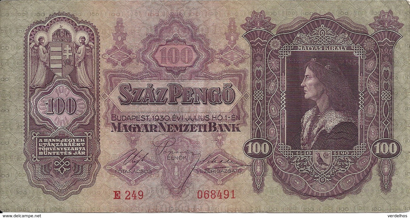 HONGRIE 100 PENGO 1930 VF P 98 - Hungary