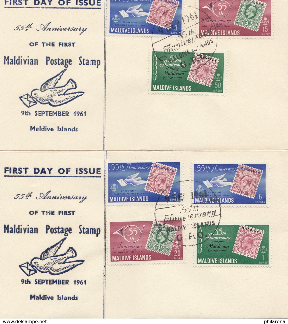 Maldive Islands - 2x FDC 1961 - 55th Anniversary Of Postage Stamp - Maldives (1965-...)