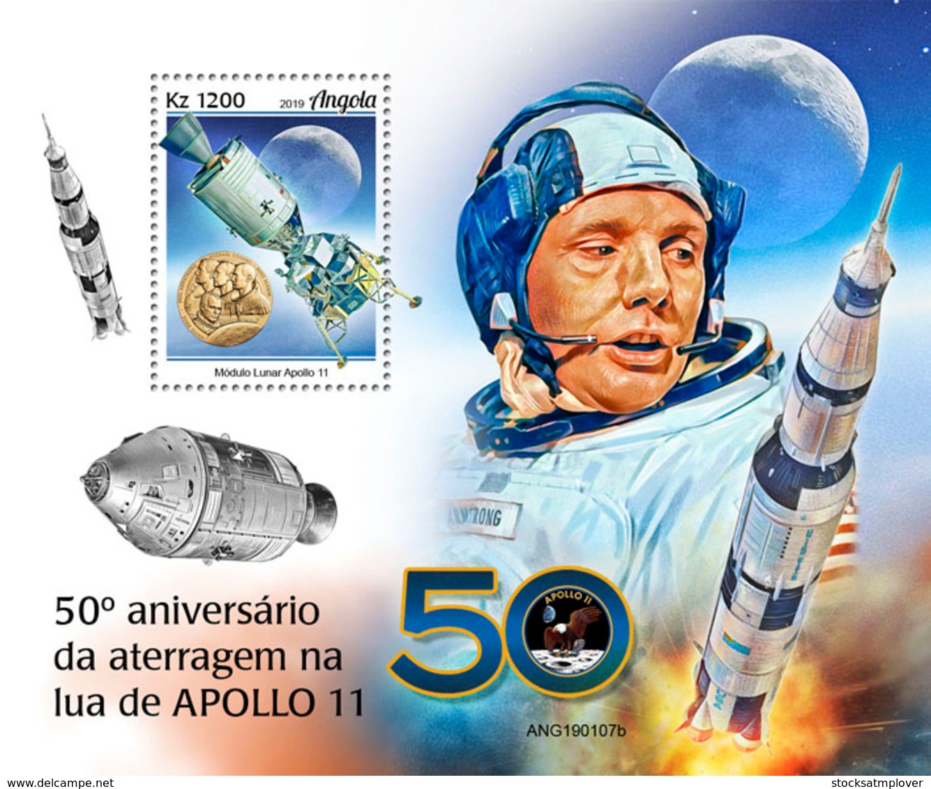 Angola   2019  Apollo 11 Landing On The Moon  ,space   S201905 - Angola